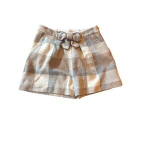 Mayoral  Plaid Girls Wool Blend Shorts‎ Bow Size 6 Beige Gray Preppy Classic